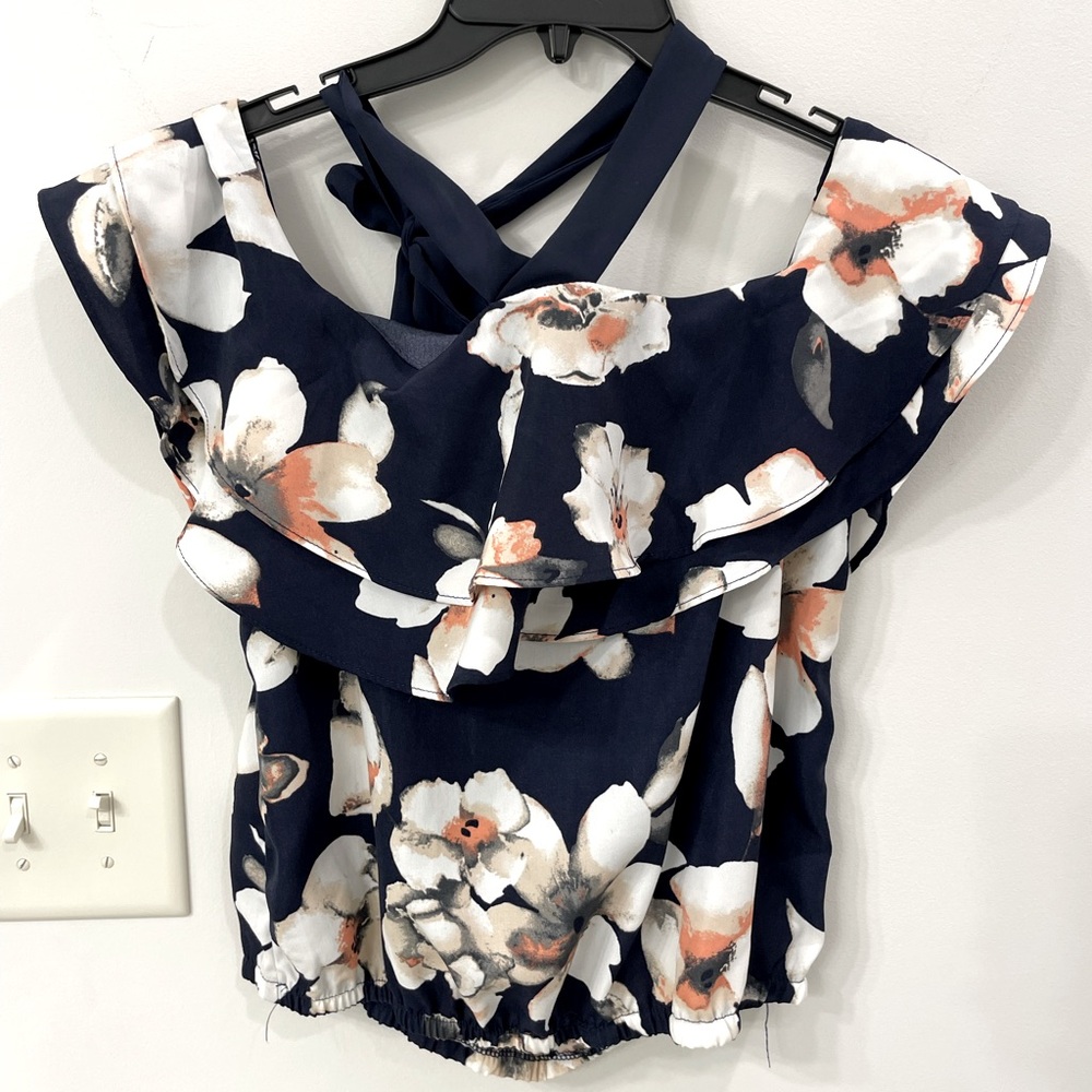 Floral Cropped Off the Shoulder Halter Girly Girlcore Feminine Blouse Size S